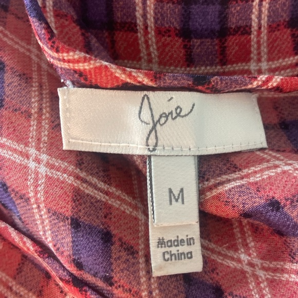 Joie 100% Silk Plaid Button Front Top Sz M - Picture 4 of 5